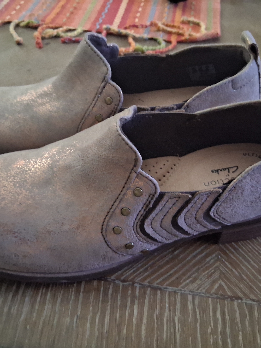 Clarks Lavender Metallic Suede Slip-On Flats